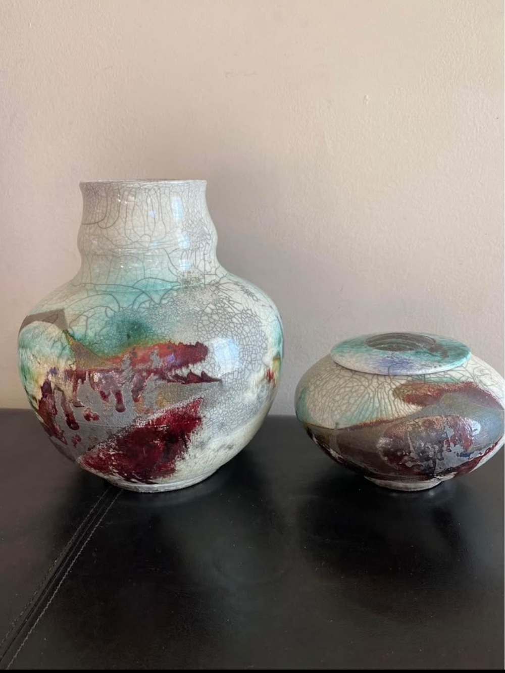 Richard Tanaka Salmon Arm
Studio Raku Pottery Vase & lidded Jar HandCrafted Can.
